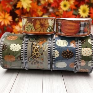Pumpkin Truck Ribbon Lot 6 Rolls 1.5" & 2.5" Wired Fall Halloween RG 60 Yds